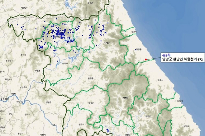 야생 멧돼지 발견 지점. 연합뉴스