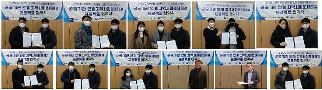 경상남도지역혁신플랫폼 스마트공동체사업단은 지난 5일 '2020 공공기간 연계 지역사회 문제해결 프로젝트'에 선정된 11개 과제책임자와 협약을 체결한 데 이어, 7일에는 과제설명회와 착수보고회를 비대면으로 개최했다. 경상대 제공
