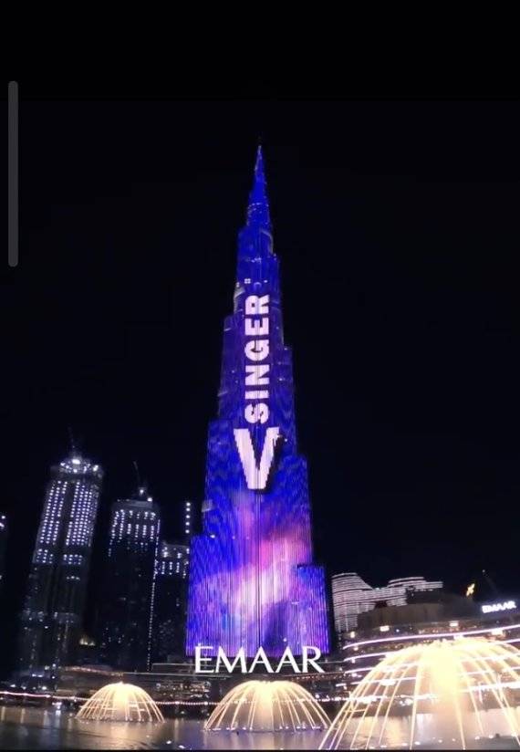 [서울=뉴시스] 방탄소년단(BTS) 뷔 생일 축하를 위한 부르즈 칼리파 LED 쇼. 2020.12.30. (사진 = 부르즈 칼리파 트위터 캡처) photo@newsis.com /사진=뉴시스