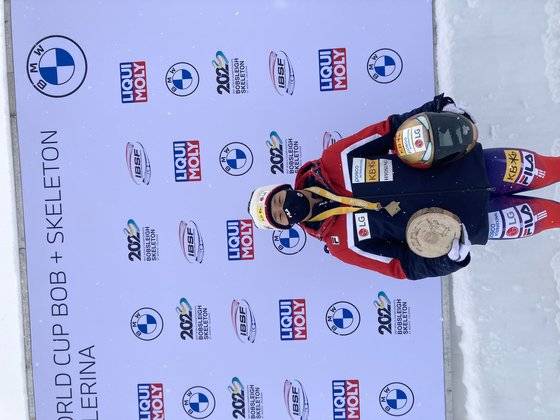 2020~21시즌 월드컵 6차 대회에서 3위에 오른 윤성빈. [사진 대한봅슬레이스켈레톤경기연맹]