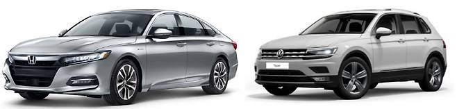 (왼쪽부터) 이번에 제작결함이 발견돼 시정조치(리콜)에 들어가는 혼다 어코드, 폭스바겐 티구안 2.0 TDI [사진 = 국토교통부]