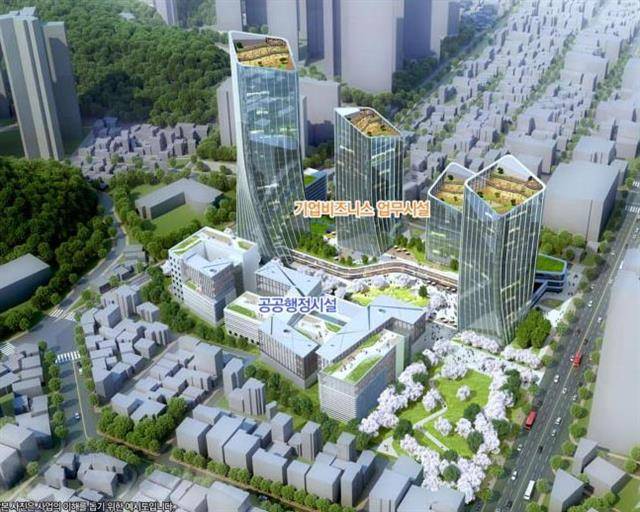 안양시는 농림축산검역본부가 지방 혁신도시로 이전하자 5만 6309㎡ 규모의 부지를 1293억원에 사들였다. 최대호 안양시장은 이곳에 시청사 이전을 구상하고 있다. 사진은 현재 검역본부 부지에 추진 중인 4차 산업혁명 융복합단지 조감도.