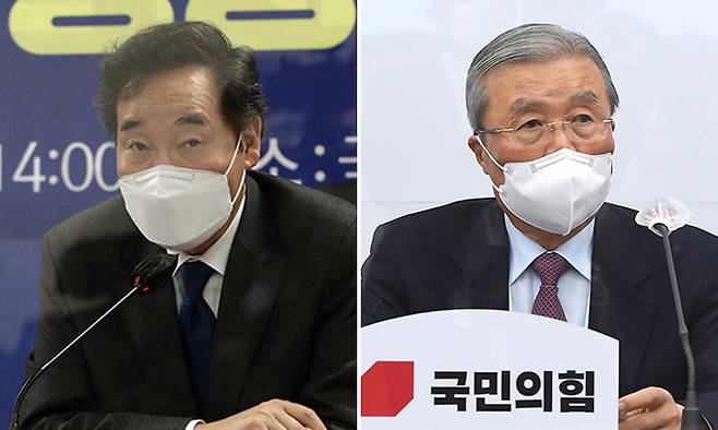 더불어민주당 이낙연 대표(왼쪽), 김종인 국민의힘 비상대책위원장. 연합뉴스