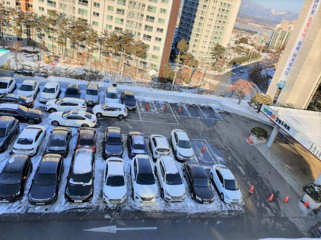 19일 오전 강원도의회 앞 주차장에 7개면이 비어있다. 빈 자리는 의원들의 의정활동 편의를 위해 의회사무처가 비워둔 자리다.