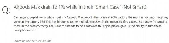 사용자는 에어팟 맥스 전용 스마트 케이스가 '스마트하지 않다'고 표현했다. 사진=애플지원포럼/MrFling