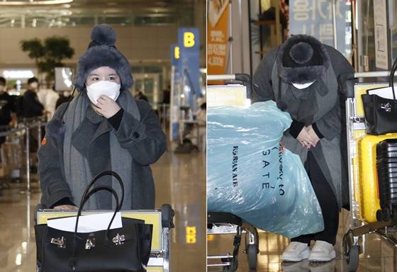 방송인 에이미가 20일 인천국제공항을 통해 중국 광저우에서 입국하고 있다./사진=뉴스1