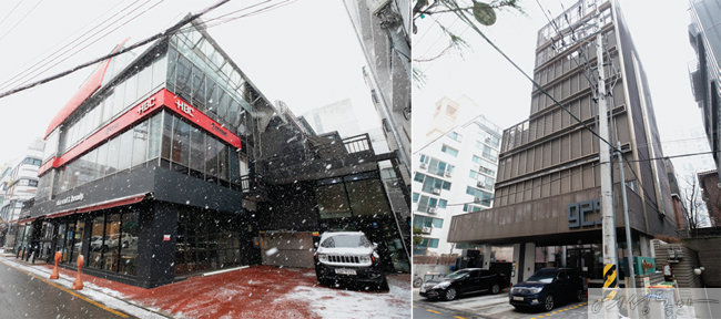 서울 강남구 신사동에 위치한 손예진 빌딩(왼쪽). 서울 강남구 청담동에 자리한 현빈 건물.