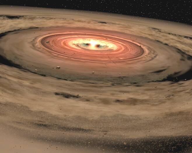 젊은 별 주변의 먼지와 가스로 된 원시행성 원반 상상도 [NASA/JPL-Caltech 제공/ 재판매 및 DB 금지]