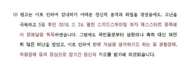 김보름 측이 법원에 제출한 소장 중 일부. 원고가 김보름.