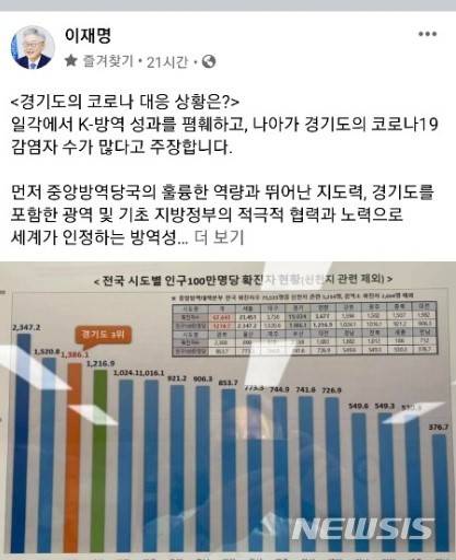 [수원=뉴시스] 이재명 경기지사 페이스북 캡처.