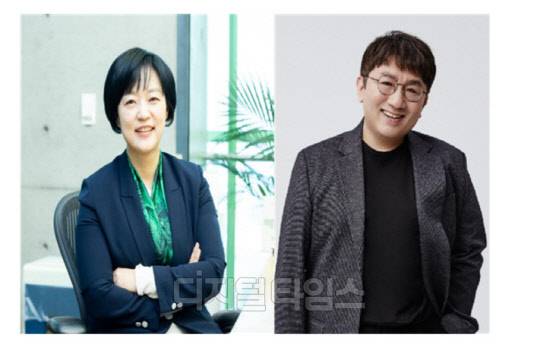 한성숙(왼쪽) 네이버 대표·방시혁 빅히트엔터테인먼트 대표. 디지털타임스 DB.