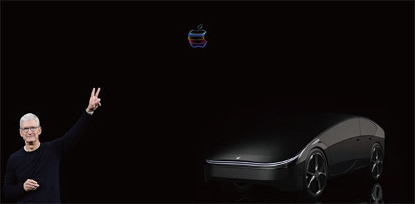왼쪽부터 팀 쿡 애플 CEO와 애플의 자율주행 전기차 예상 이미지. / 블룸버그·콘셉트 크리에이터