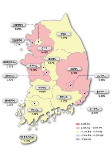 시도별 아파트 매매가격지수 변동률. 한국부동산원 제공