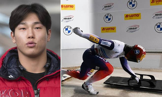 코로나19 영향으로 11개월 간 공백을 가졌던 윤성빈이 복귀 직후 월드컵 시리즈에서 맹위를 떨치고 있다. 오른쪽 사진은 윤성빈이 지난 22일 독일 쾨니히스제에서 열린 2020∼2021 IBSF 월드컵 7차 남자 스켈레톤 경기에서 스타트를 하고 있는 모습. IBSF 홈페이지 캡처