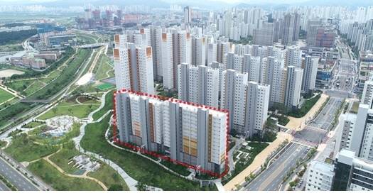 국내 최초 장수명 주택 세종 블루시티 현장(붉은색 점선표시) 모습. [사진=국토부]