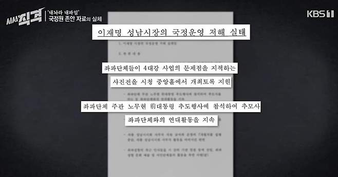 이재명 경기도지사는 30일 SNS를 통해 "KBS '시사직격(29일 금요일 밤)에서 공개된 과거 국정원의 이재명 사찰문건을 보면 당시 4대강을 비판한 시민단체를 지지했다는 이유로 대상이 되고, 심지어는 고 노무현 대통령 추도행사에서 추도사를 한 것도 '국정운영 저해 실태'의 사례로 보고됐다"고 개탄했다. / 사진=이재명 지사 SNS 갈무리