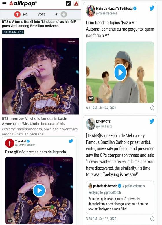 방탄소년단 뷔, 브라질을 '린도랜드'로 물들인 '미스터린도'..중남미에서도 '태태열풍'