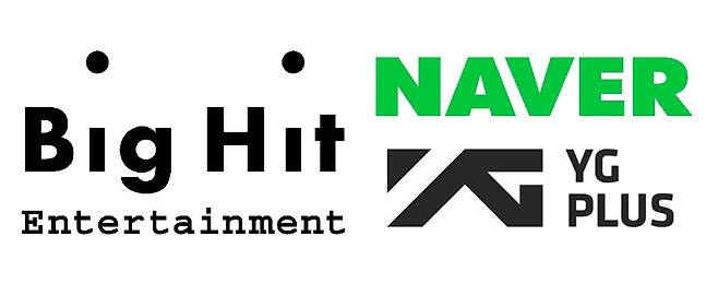 Naver, Big Hit Entertainment and YG Plus logos