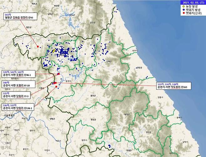 발생 현황 지도 [강원도 제공.재판매 및 DB 금지]