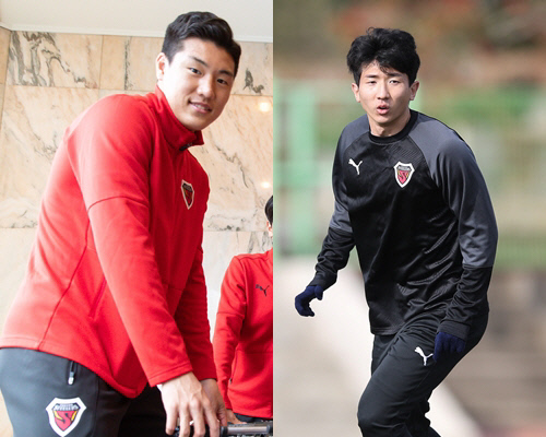 포항 공격수 이호재(왼쪽)와 이현일. 제공 | 한국프로축구연맹