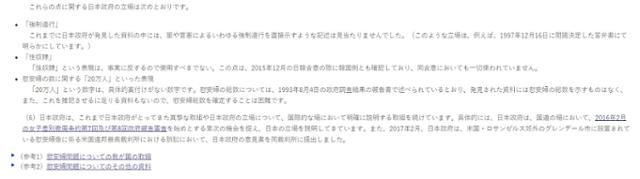 이달 1일부터 외무성 홈페이지 '역사문제 Q&A' 부분에 확충된 일본군 위안부 피해자의 강제 연행과 성 노예 관련 기술. 외무성 홈페이지 캡처