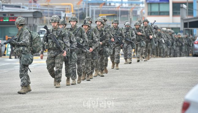 한미연합훈련을 마친 해병대원들이 부대로 복귀하고 있다(자료사진). ⓒ뉴시스