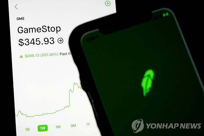 1월29일 로빈후드 앱 화면에 띄운 게임스톱 주가 [로이터=연합뉴스 자료사진]