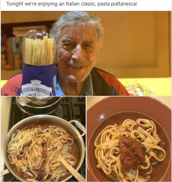 토니 베넷이 직접 요리했다는 파스타. [토니 베넷 페이스북]