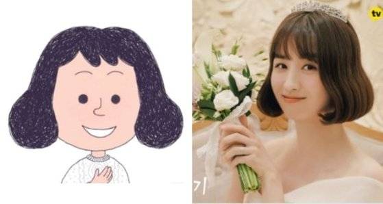 '며느라기' 웹툰 주인공 민사린과 드라마 주연을 맡은 박하선.   [사진 귤프레스ㆍ카카오TV]