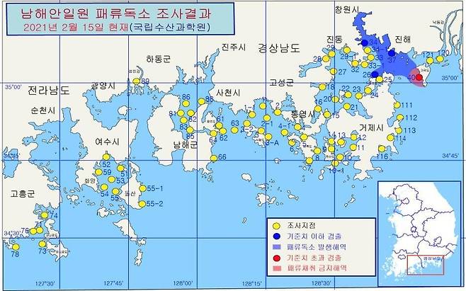 2월 현재 마비성 패류독소 현황 표. 국립수산과학원 제공