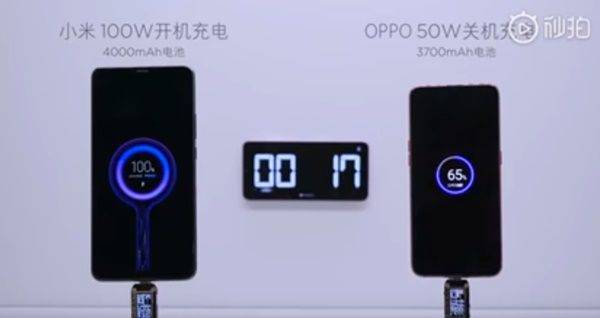 샤오미가 100W의 전력으로 스마트폰을 빠르게 충전할 수 있는 충전기술을 개발했다. (사진=영상 캡쳐)