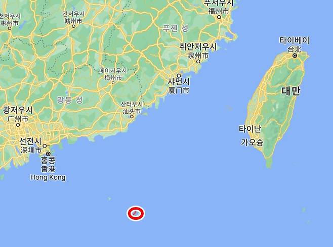 남중국해 프라타스 군도(둥사군도·東沙群島) [구글지도 캡처. 재판매 및 DB 금지]