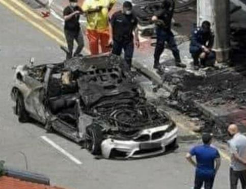 폭발과 화재로 부서진 BMW 차량. 사진=페이스북 갈무리.
