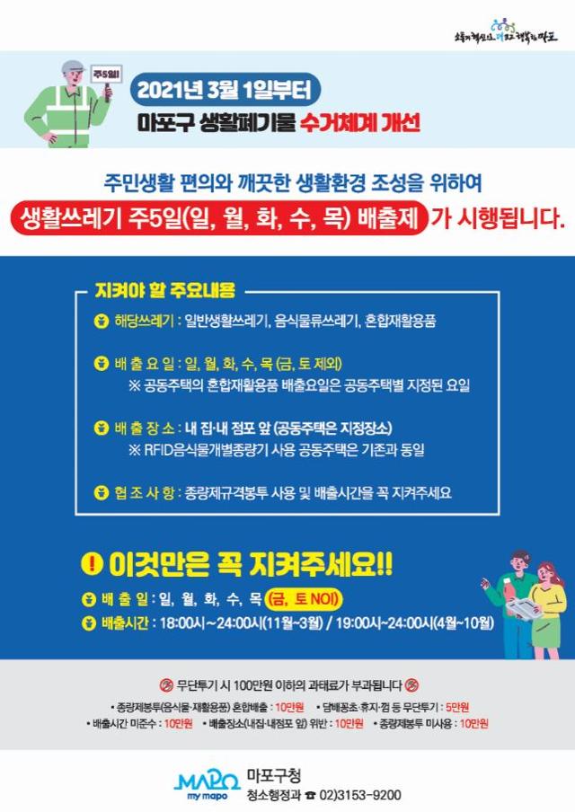생활폐기물 수거 '주5일' 시행 홍보물. 마포구청 제공
