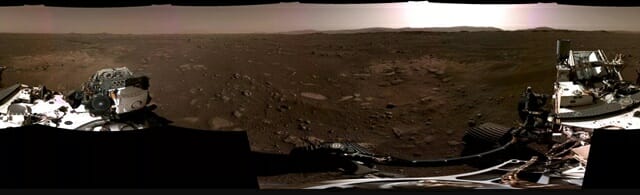 20일 퍼시비어런스가 촬영한 화성 예제로 충돌구의 모습 (사진=NASA)