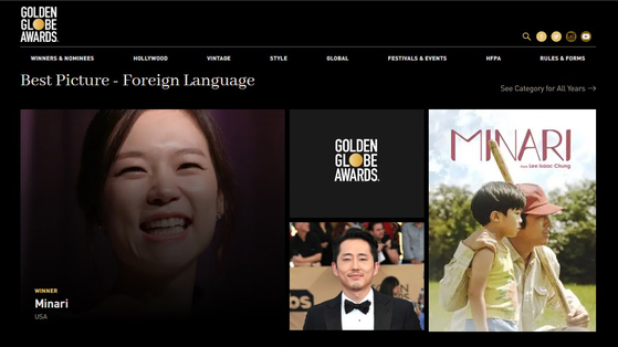 Director Lee Isaac Chung's ″Minari,″ a story about a Korean immigrant family which draws from the director's own childhood, won the Golden Globe for Best Foreign Language Film at the 78th ceremony on Monday. [GOLDEN GLOBES]