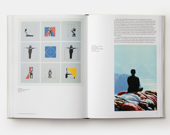 Pages that feature pictures of works by artist Kimsooja from the book “Korean Art from 1953: Collision, Innovation, Interaction.” [PHAIDON]