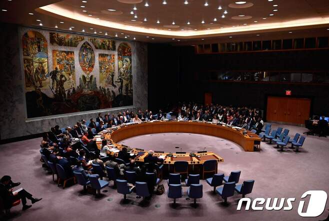 뉴욕의 유엔 안전보장이사회에서 회의가 열리고 있다. © AFP=뉴스1 © News1 우동명 기자