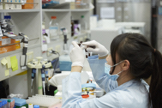 연구원이 유전자 검사를 진행하고 있다.