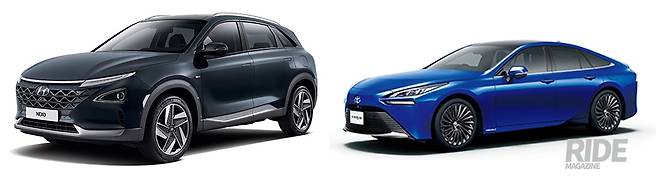 대표적 수소연료전지차인 현대 넥쏘(왼쪽)와 토요타 미라이