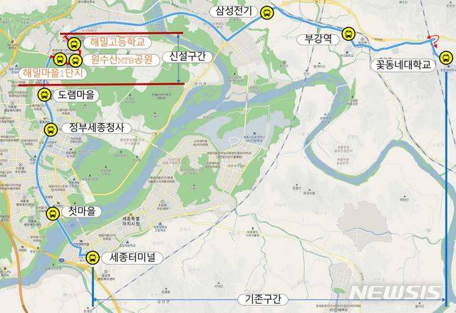 [세종=뉴시스]세종시 430번 버스 노선도