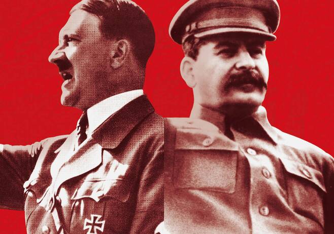 1941년 독일의 소련 침공으로 히틀러(왼쪽)와 스탈린은 적이 되고 말았다. 하지만 ‘폭정’의 저자 티머시 스나이더는 1400만명에 이르렀던 20세기 유럽의 대량 학살이 이들의 ‘공동 작품’이라고 주장한다. /위키피디아