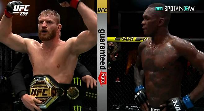 UFC 라이트헤비급 타이틀 방어전에 성공한 얀 블라코비치(왼쪽). SPOTV NOW 제공