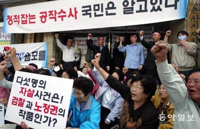 이인제 의원에 대한 체포 영장이 발부된 후 이 의원 지지자들이 2004년 5월 충남 논산시 지구당사 안과 밖을 봉쇄하고 검찰의 연행에 맞서고 있다. 동아일보 이훈구 기자 ufo@donga.com