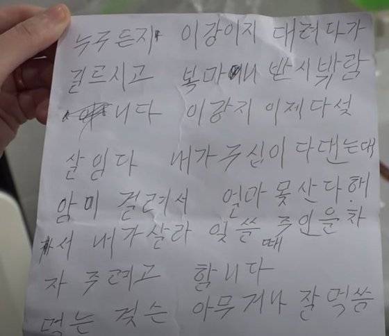 유기견의 전 주인은 "암에 걸려 얼마 못산다고 해 살아있을 때 새 주인을 찾아주고 싶다"는 편지를 남겼다. [SBS TV동물농장 캡쳐]