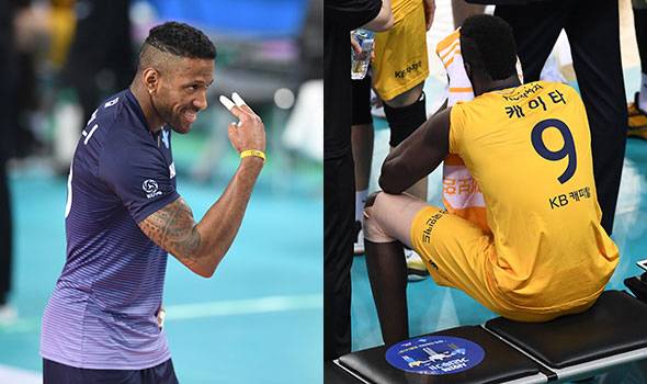 충분한 휴식을 취한 요스바니(왼쪽)은 날아다녔다. 반면 또 2주간의 자가격리를 소화한 케이타의 몸은 무거웠다. 사진제공=KOVO