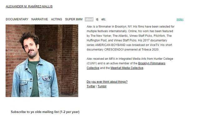 미국 뉴욕의 영화감독 알렉스 라미네즈 말리스는 자신과 동료들의 방귀 소리 파일을 NFT로 판매했다. 라미네즈 말리스 홈페이지의 자기소개. 알렉스 라미네즈 말리스 홈페이지 캡처