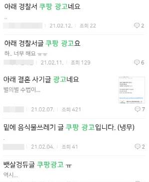 네이버 한 맘카페에 올라온 쿠팡광고 신고 글(사진=네이버카페 갈무리)