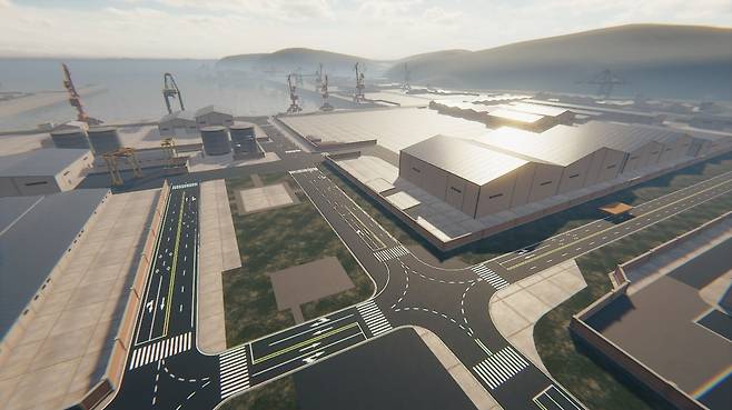 A simulated version of DSME’s shipyard constructed by a game engine (DSME)