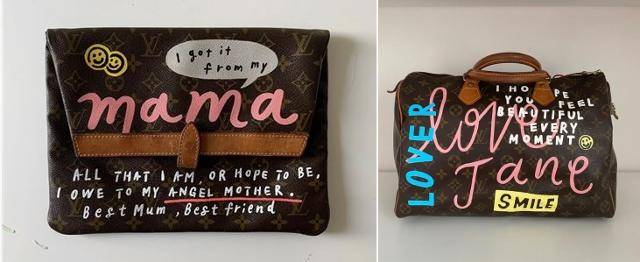 자신을 키워준 어머니에 대한 오마주를 담은 글귀를 어머니가 물려준 명품 가방에 적어 자신만의 특별한 가방으로 재탄생시켰다. 박규리디자인스튜디오 제공